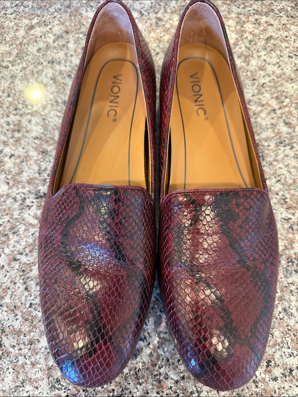 Vionic Burgundy Snake-Print Slip-On Loafers